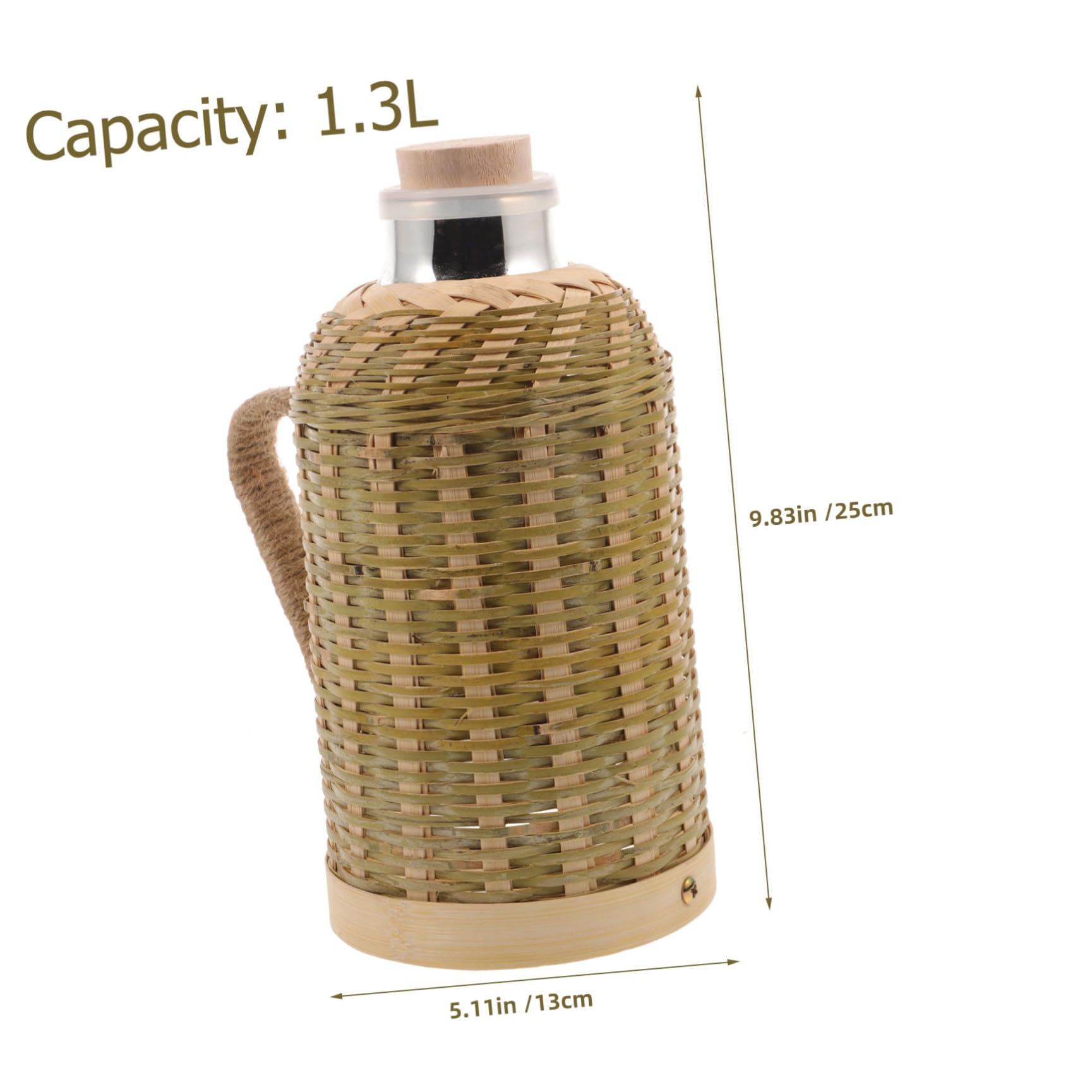 Borraccia Termica in Vetro Rivestimento in Bambù 1,3l, Stile Retrò, Pratica e Riutilizzabile, per Uso Interno ed Esterno, Conserva Calore
