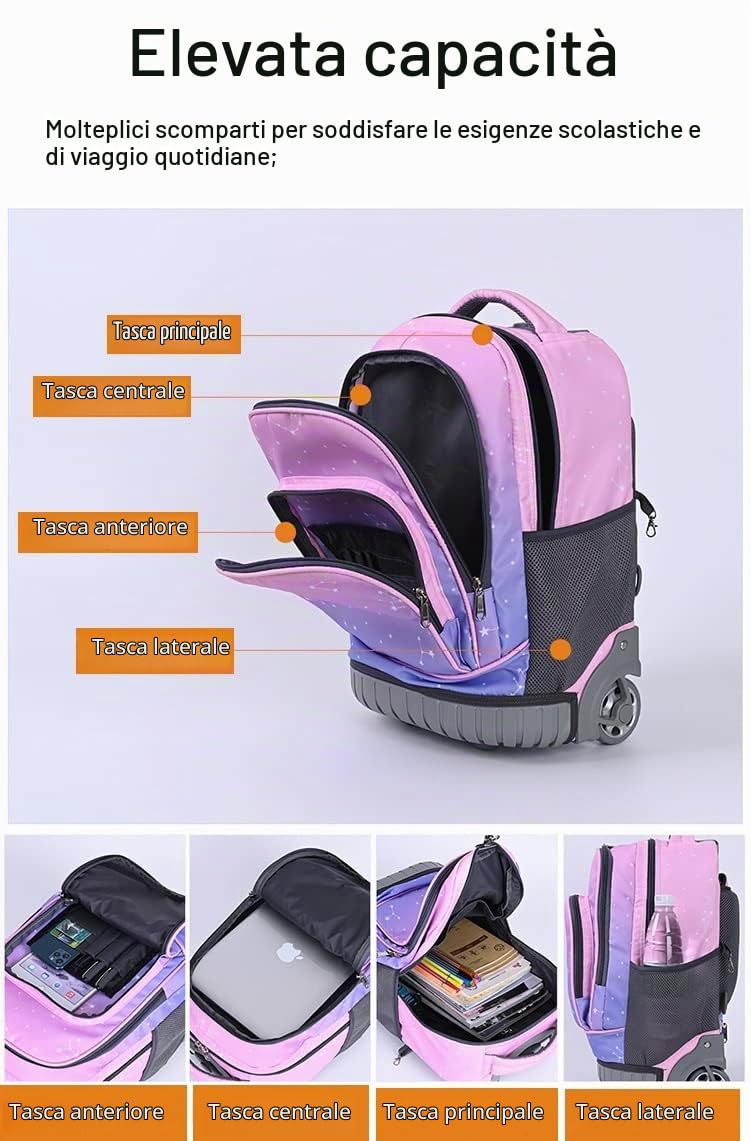 Zaino Trolley Ragazze Ragazzi, Zaino con Ruote Scuola Elementare Borsa Trolley Ideale per Bambini Studenti della Scuole Medie e Superiori