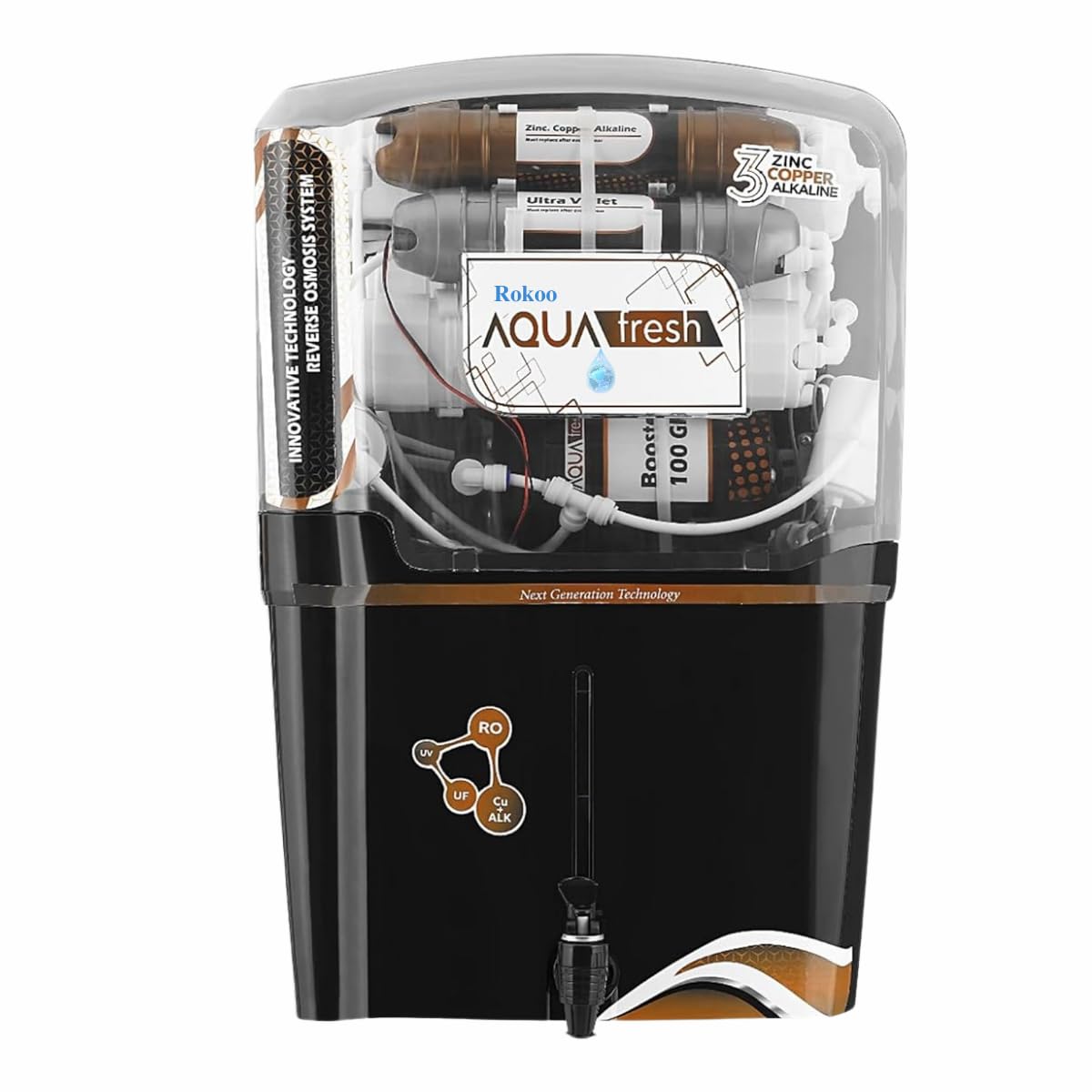 Aqua Fresh 12 L RO water purifier with copper & alkaline Filtration, Stylish Half-Black Design, 7-Stage Purification for Home & Office, 1-Year Warranty + Installation Kit (Worth ₹1500) by rokoo-image-5