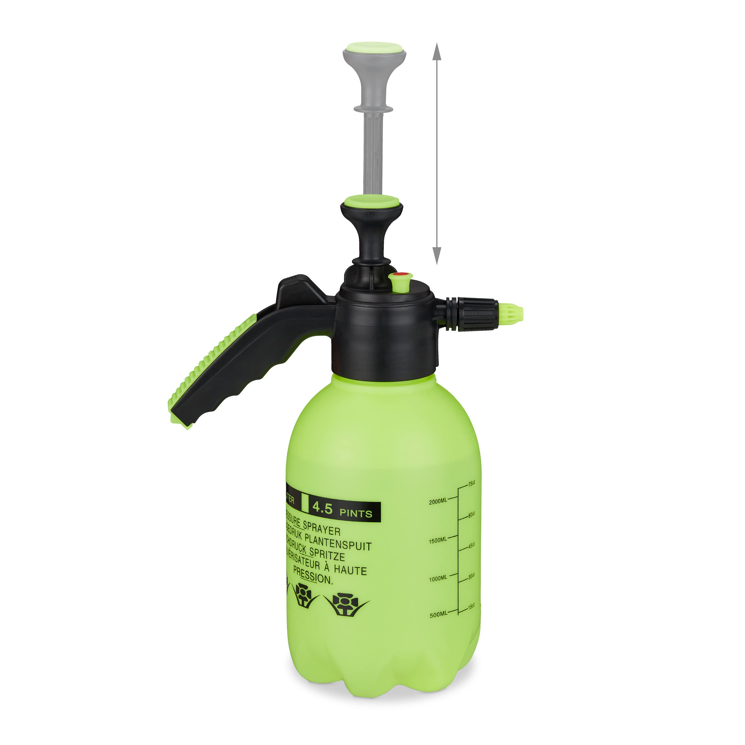 Relaxdays 2X Spruzzatore a Pressione da 2 L, Ugello Regolabile, Nebulizzatore Acqua e Diserbante, da Giardino, Verde Nero