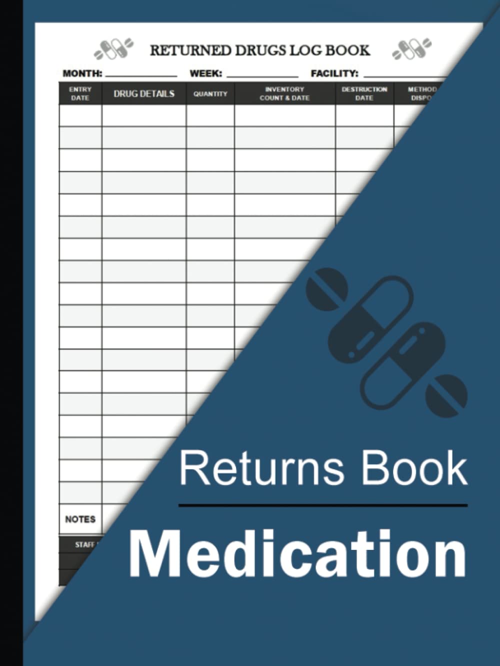 Medication Returns Book A4 Returned Drugs Log Book to Record Expired