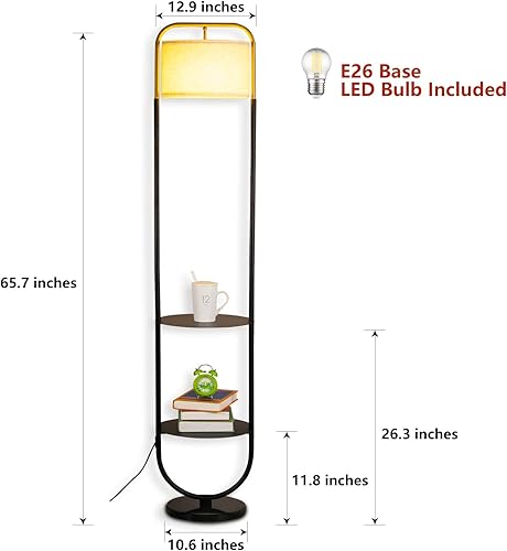 Miniatura 4 de beaysyty Lámpara de pie moderna y elegante con doble bandeja para oficina, cafetería, sala de estar, dormitorio, interruptor de pie y acabado negro,