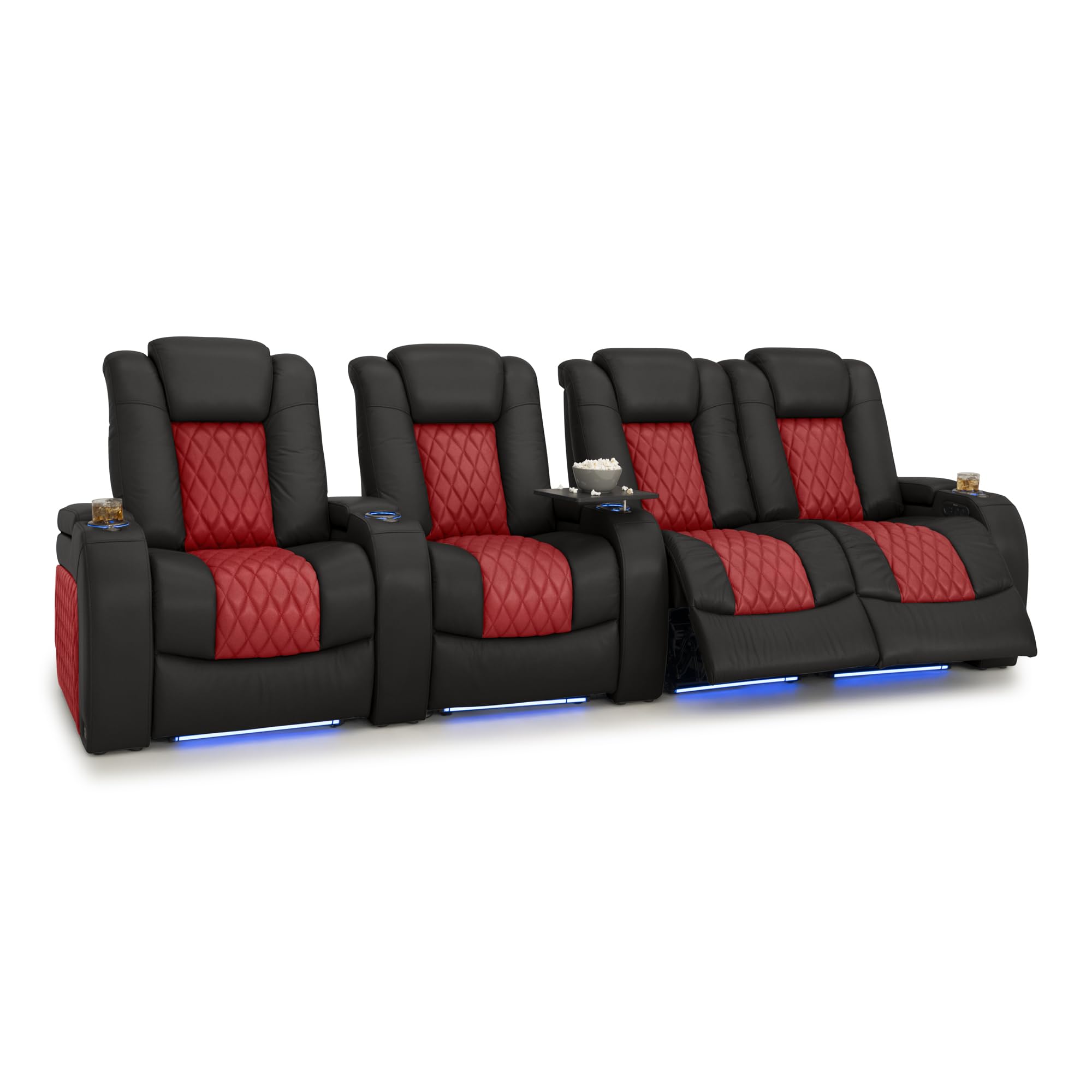 Seatcraft Diamante Home Theater Seating Black/Red Row of 4 Right Loveseat