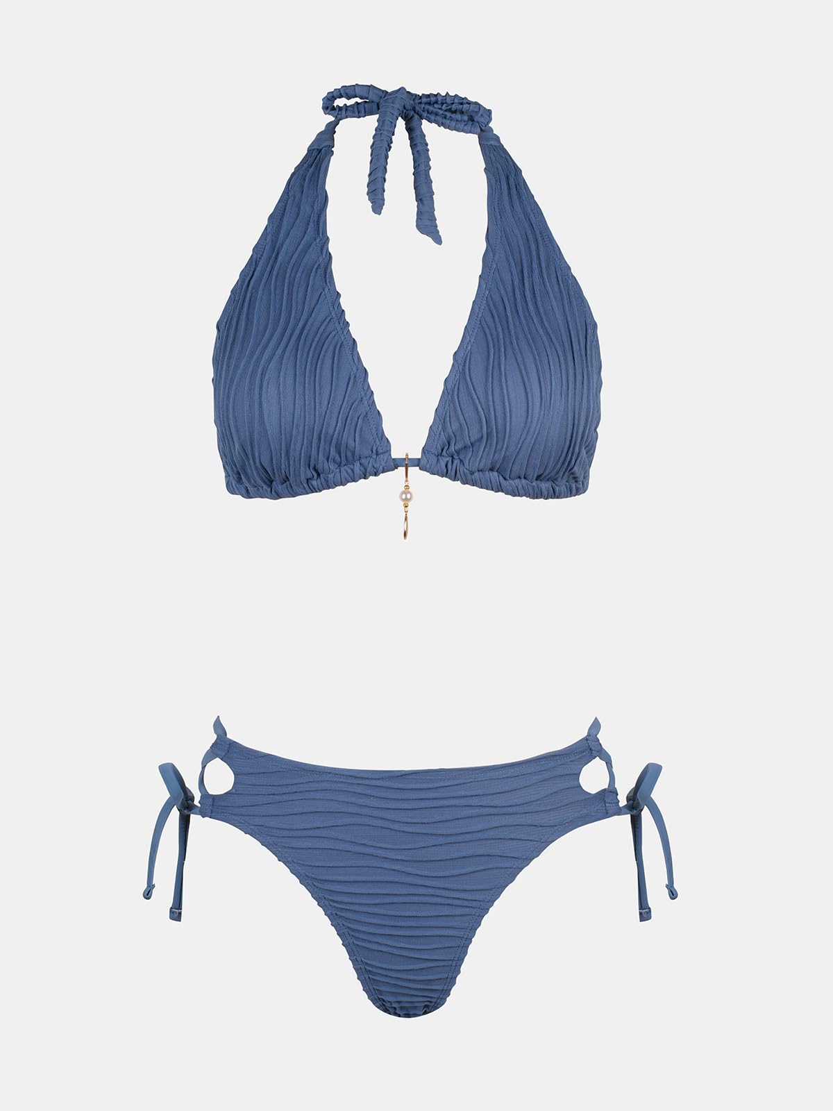 CUPSHE Damen Bikini Set V Ausschnitt Neckholder Low Waist Lace Up Bikini Wasserwellen Bademode Zweiteiliger Badeanzug Swimsuit