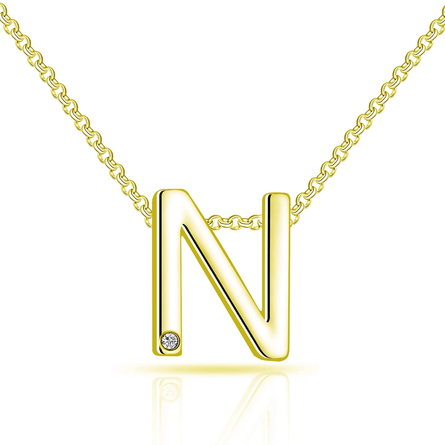 Philip JonesGold Plated Initial Necklace Letter N Created with Zircondia® Crystals, Gold Plated, Zircondia® Crystal