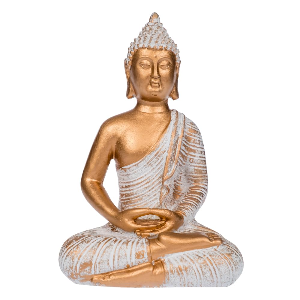 Invero Small Meditation Buddha Statue - Brass Figurine Sculpture Ideal Ornament for Indoor Living Room or Office Décor (11 x 9 x 16.5 cm)