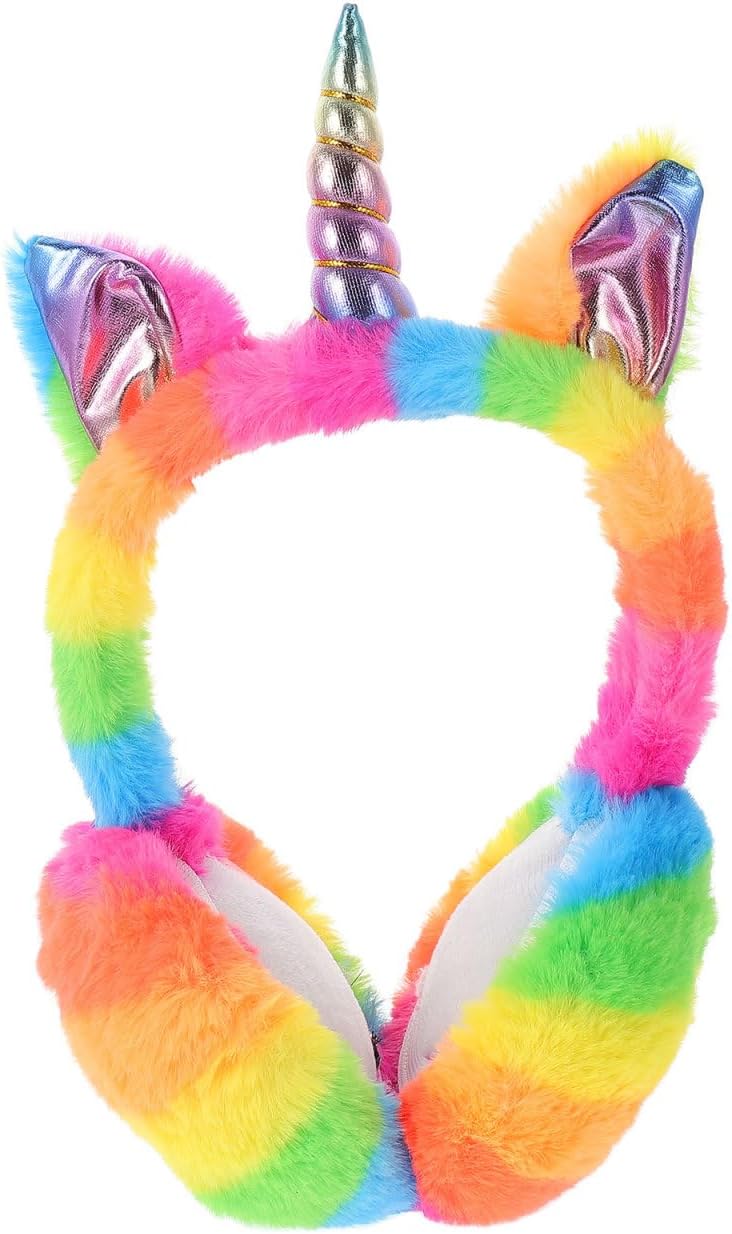 Healifty Unicorn Earmuffs Foldable Faux Fur Ear Warmers for Women Girls Winter Cold Weather Outdoor Soft Plush Ear Covers 11X6In