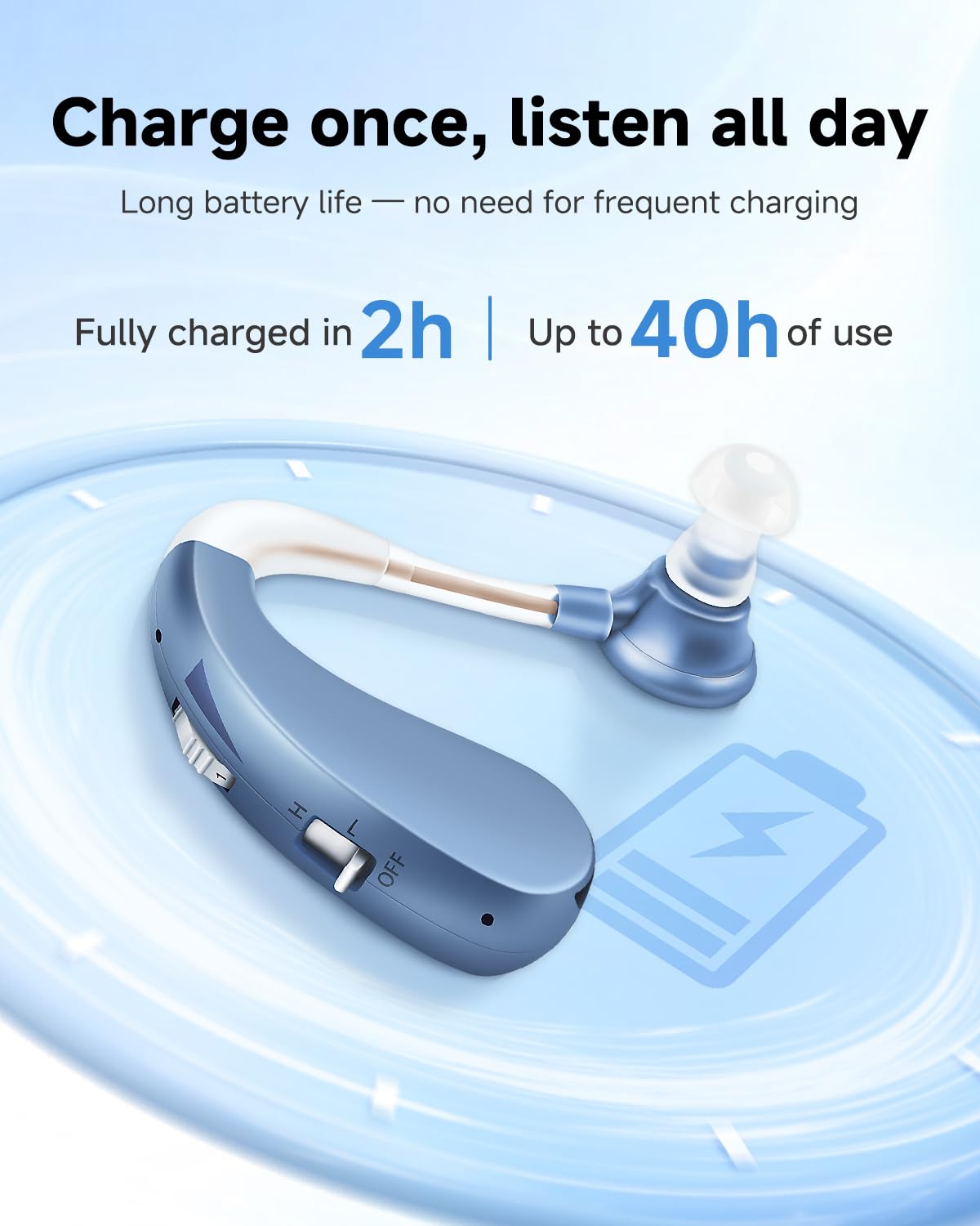 Doble Modo de Carga Rápida USB, 40 Horas de Autonomía Ultra Larga, Dile Adiós a la ansiedad de la batería. (Azul)