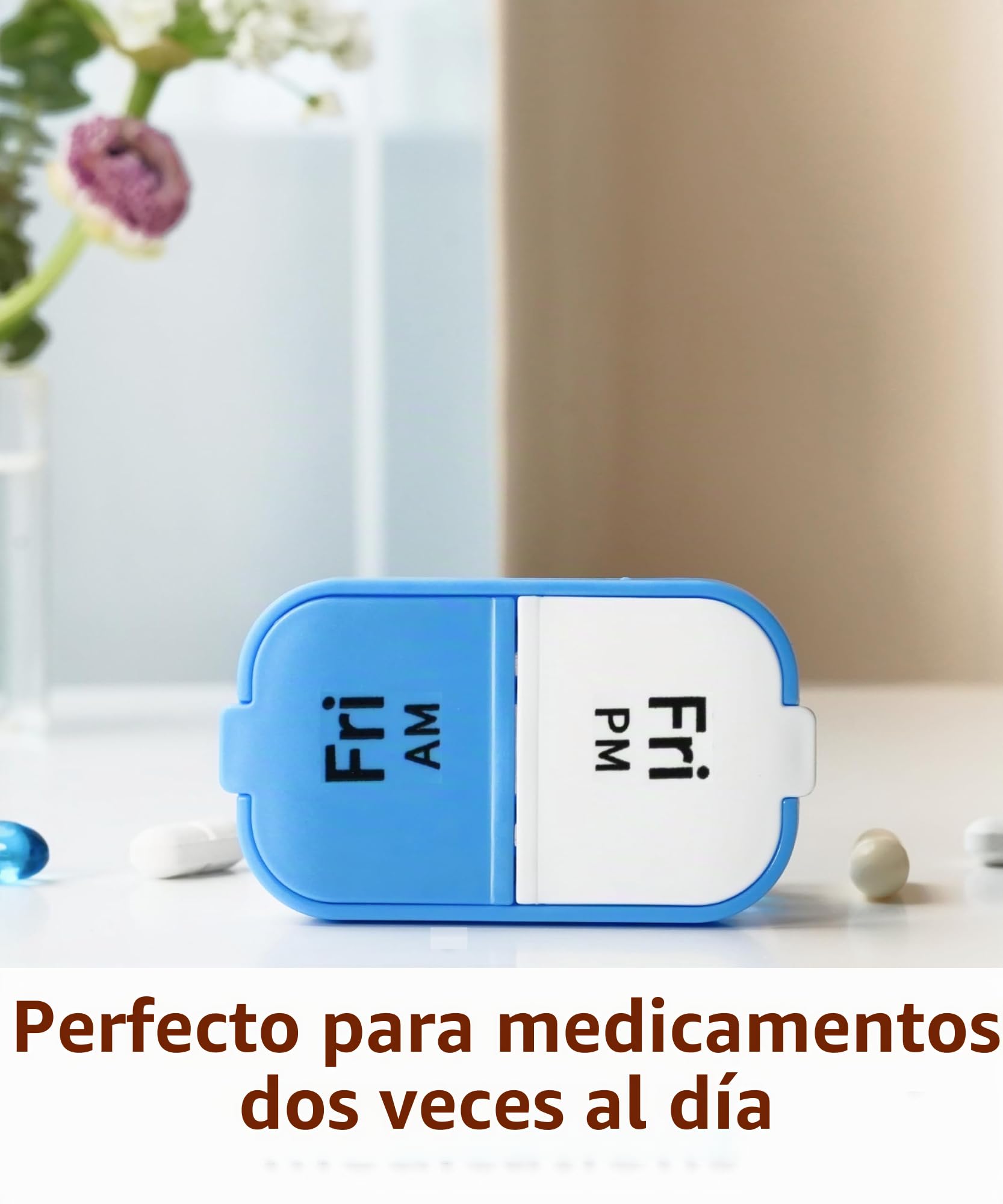 Organizador semanal XL de píldoras, soporte de vitaminas con 7 compartimentos desmontables AM/PM, dispensador portátil para hogar y viajes