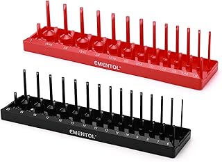 EMENTOL 2PCS 3/8" Drive Metric and SAE Socket Keeper Socket Organizer Tray Set - Black & Red, Store 56 Shallow and Deep Sockets