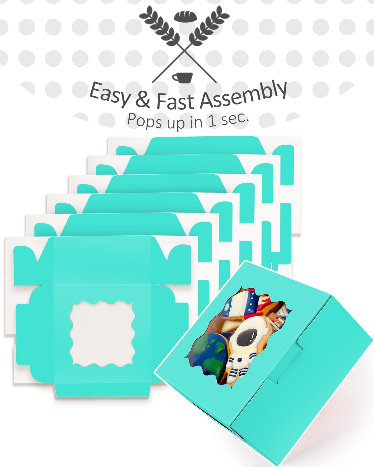 Gcardist Up Mint Blue 15.2x15.2x7.6cm 15Pcs Cookie Box with Window Pastry Macaron Bakery Box For Packaging (6x6x3 inch) - Image 3