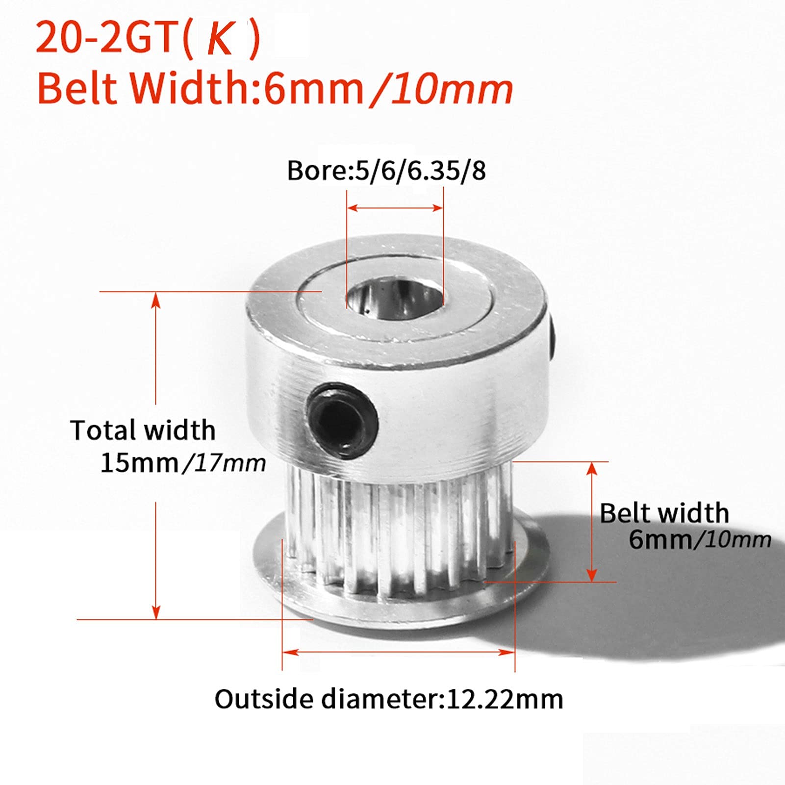 polea, 2 piezas GT2 20 dientes, diámetro interior 4/5/6/8 mm(For Belt Width 10mm,Bore 4mm)
