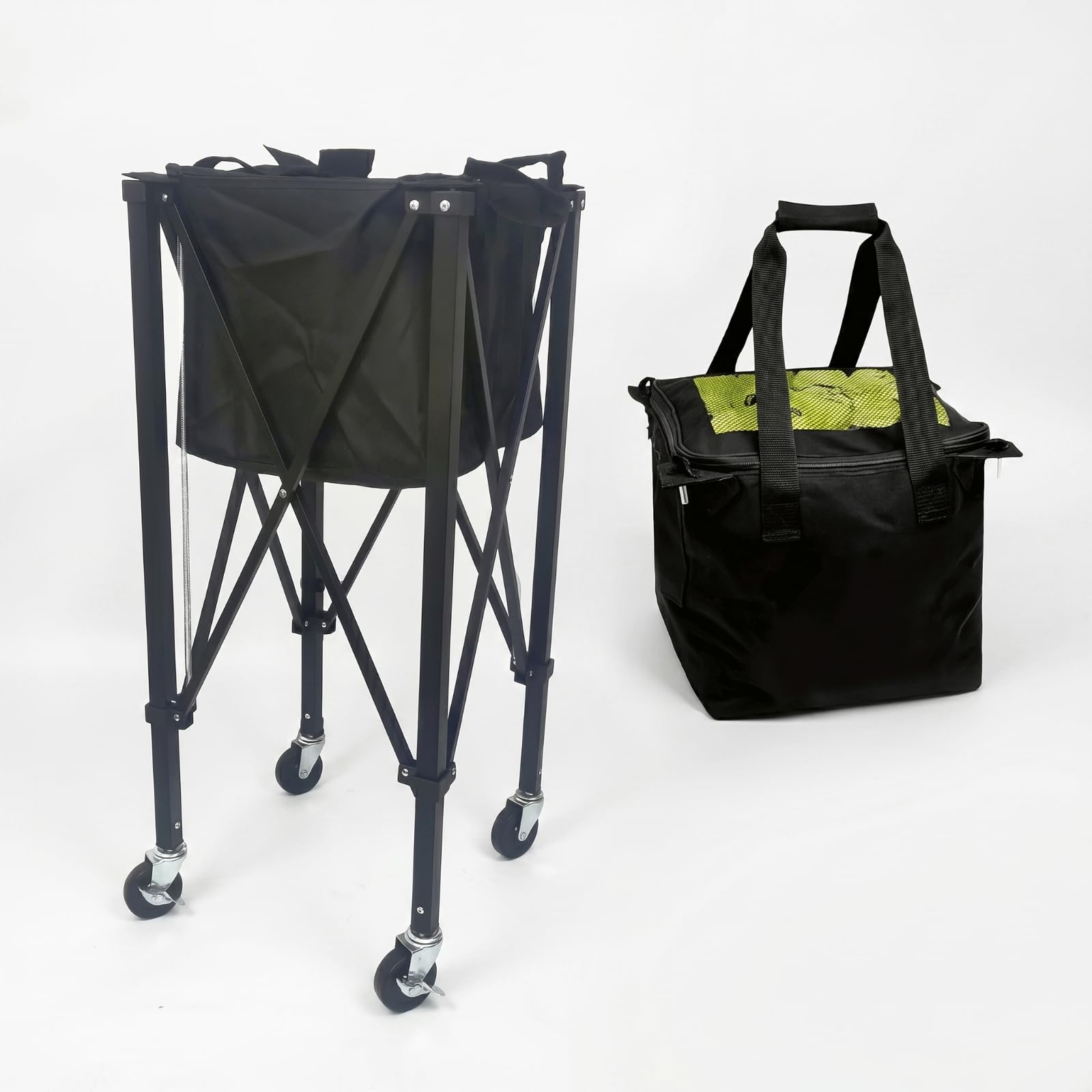 Amagogo Raccoglipalline da Tennis Carrello Raccattapalle Carrello Palline Contenitore Pieghevole con Ruote Girevoli Manici Superiori E Telaio in Ferro Leggero