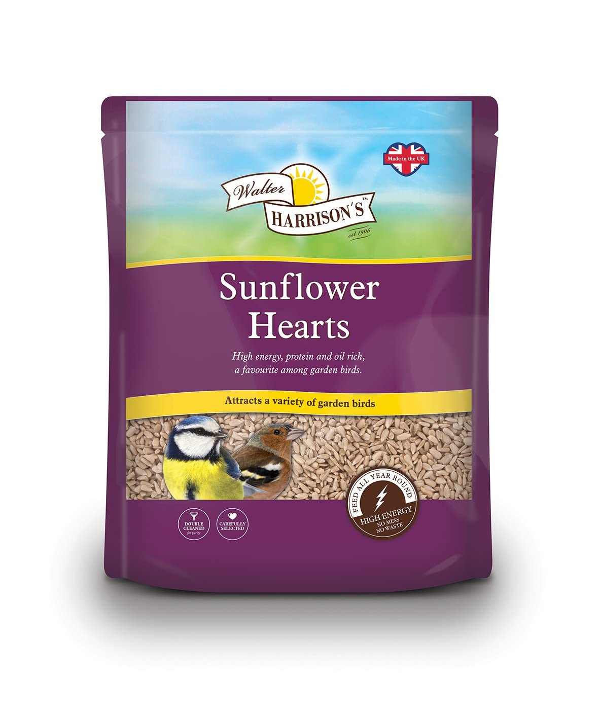 Walter Harrison's Bird Food Sunflower Hearts - No Mess High Energy for Wild Garden Birds, 4 kg (Pack of 1)
