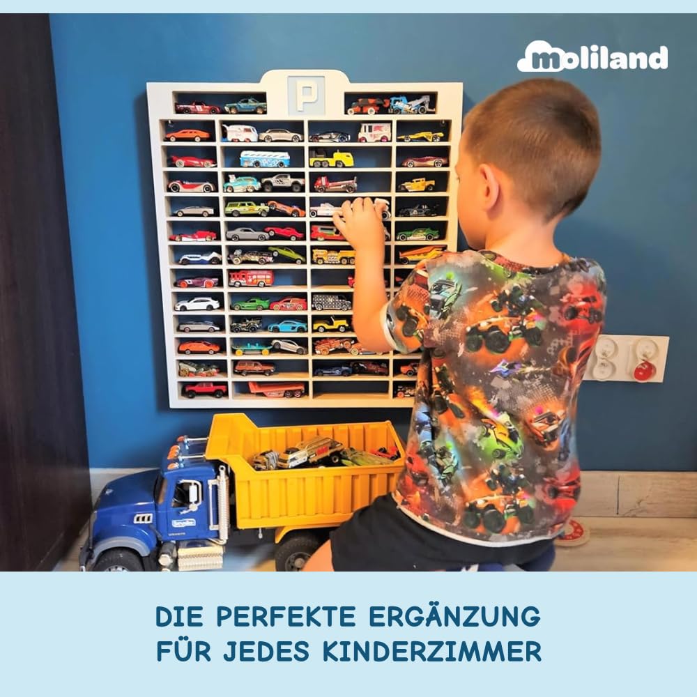 Sammlervitrine Fächer Setzkasten Holz Sammelbox Car Display Parking, Kinderzimmerregal, Kinderzimmerdekoration, Hängeregal für Zubehör und Spielzeug