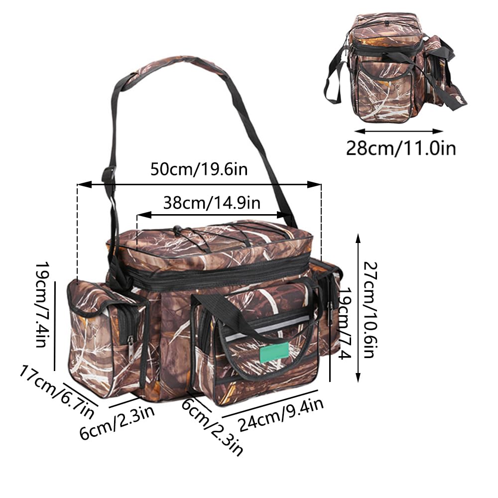 Borsa per attrezzatura da pesca, 50 x 28 x 27 cm, impermeabile, con spallacci regolabili, per pesca in mare, caccia, viaggi, Marrone, moderno