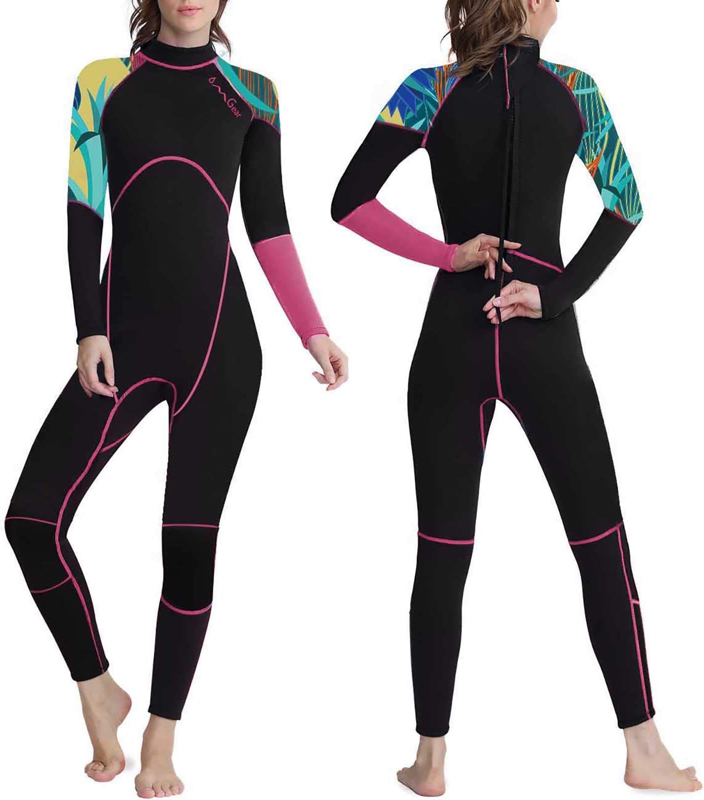 OMGear Wetsuit Men Women 3mm Neoprene Full Body UV Protection One Piece Long Sleeves Scuba Diving Suits Back Zipper Swimsuit for Scuba Diving Surf Snorkeling Swimming