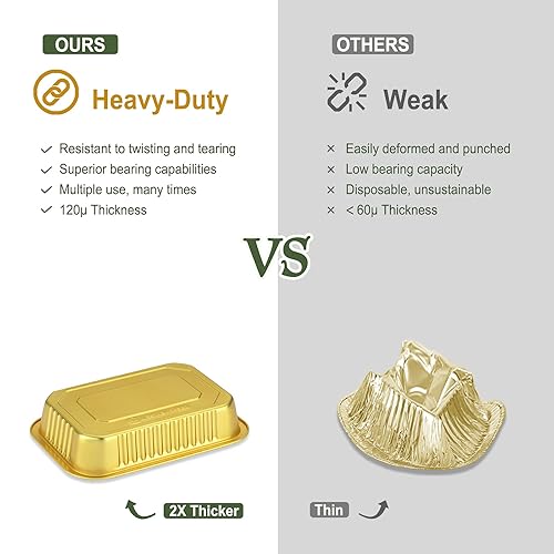 Miniatura 5 de Sartenes de papel de aluminio resistentes de 7 x 5 pulgadas + tapas a presión (paquete de 5) 2 veces más gruesas y resistentes reutilizables de 20