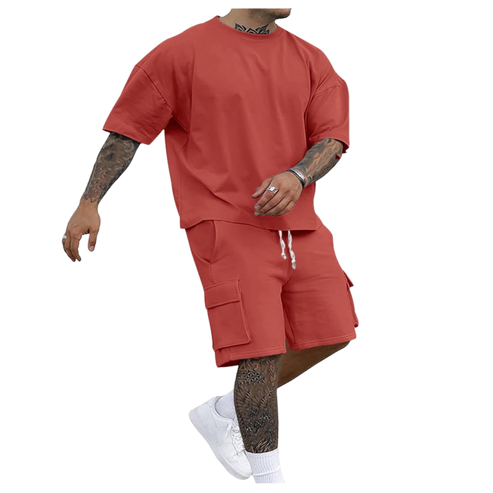 Men's Summer Thin Loose Casual Athletic American T-Shirt Short Sleeve Shorts 2 Piece Outfit