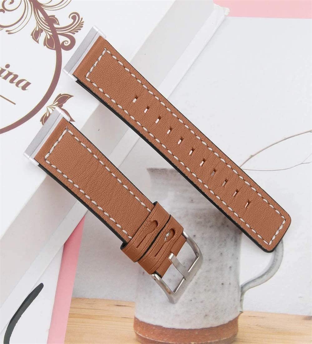 TryBest Leather Strap Compatible with Fitbit Versa Lite, Women Men Leather Strap Sport Wrist Band Adjustable 5.5-7.8 inch Compatible with Fitbit Versa/Fitbit Versa 2/Versa Lite - Brown