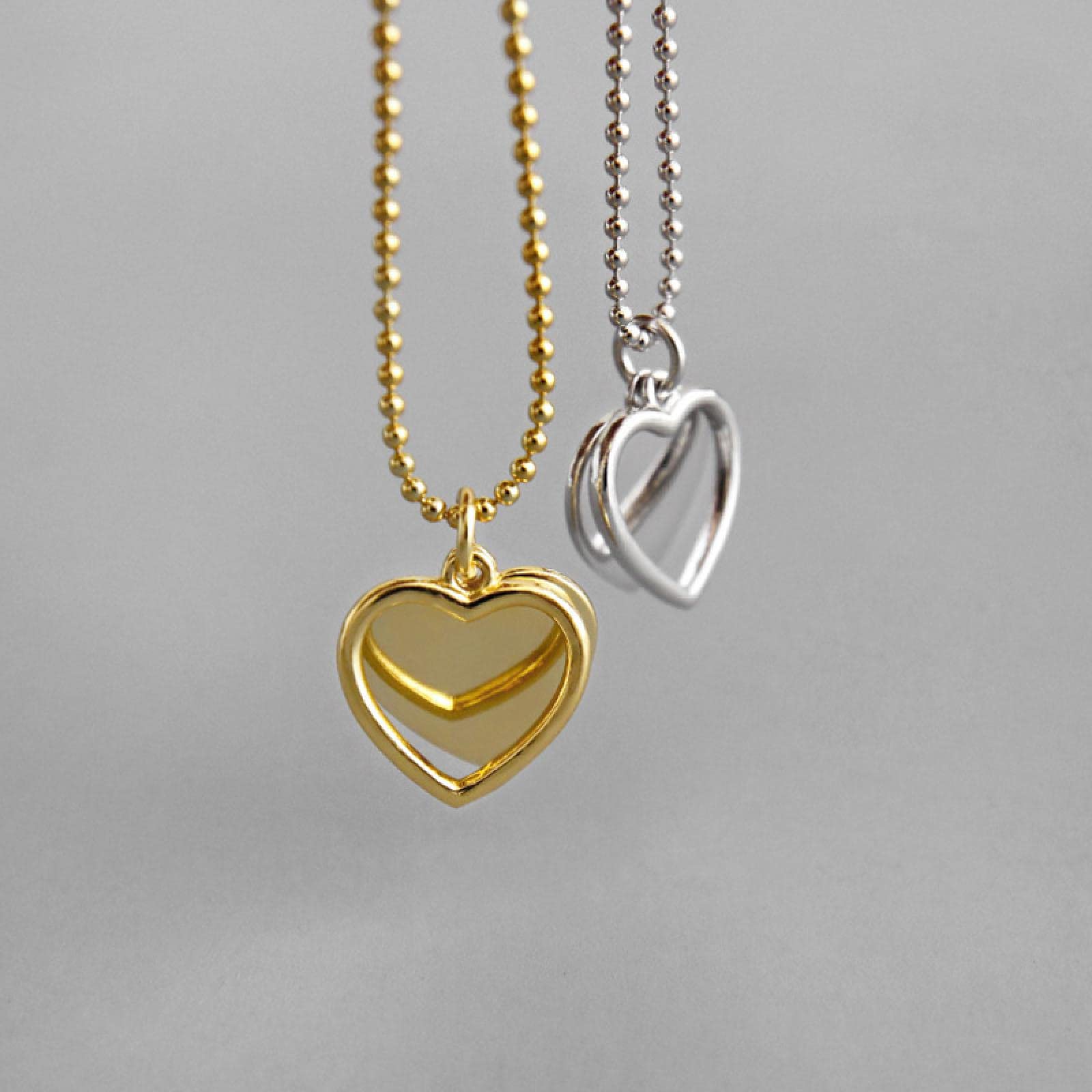 Collana Donna S925 Argento Con Croce E Doppio Cuore, Catena Clavicola Coreana, Gioiello Delicato Per Ragazze - 3