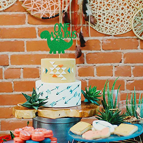 Unimall Dinosaur One Cake Topper Green Glitter First Birthday Cake Picks Cake Decoration For 1St Baby Boy Birthday Party Supply Decoration #TOP5