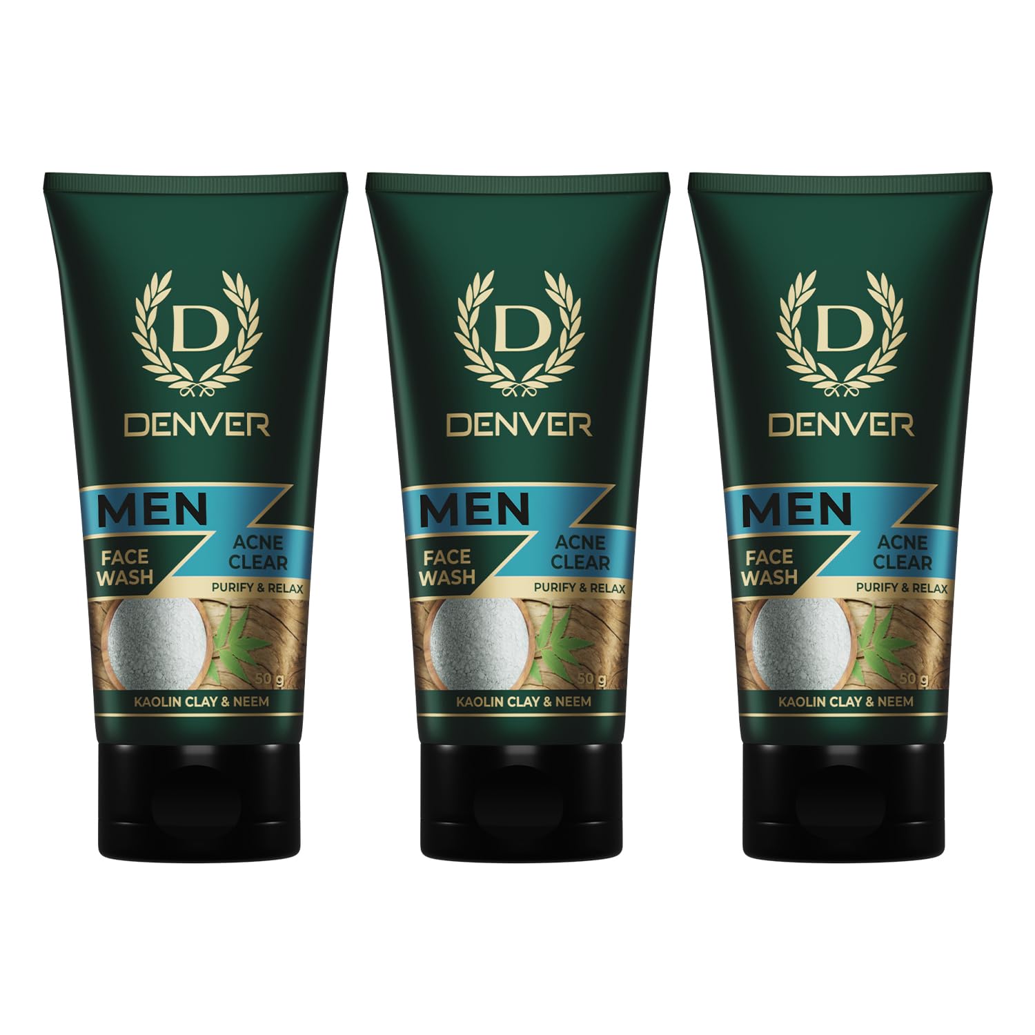 DENVER Acne Clear Face Wash - 50GM Each (Pack of 3) | Remove Acne & Lighten Dark Spots Face Wash for Men| Suitable for Oily Skin | All Skin Type-image-0