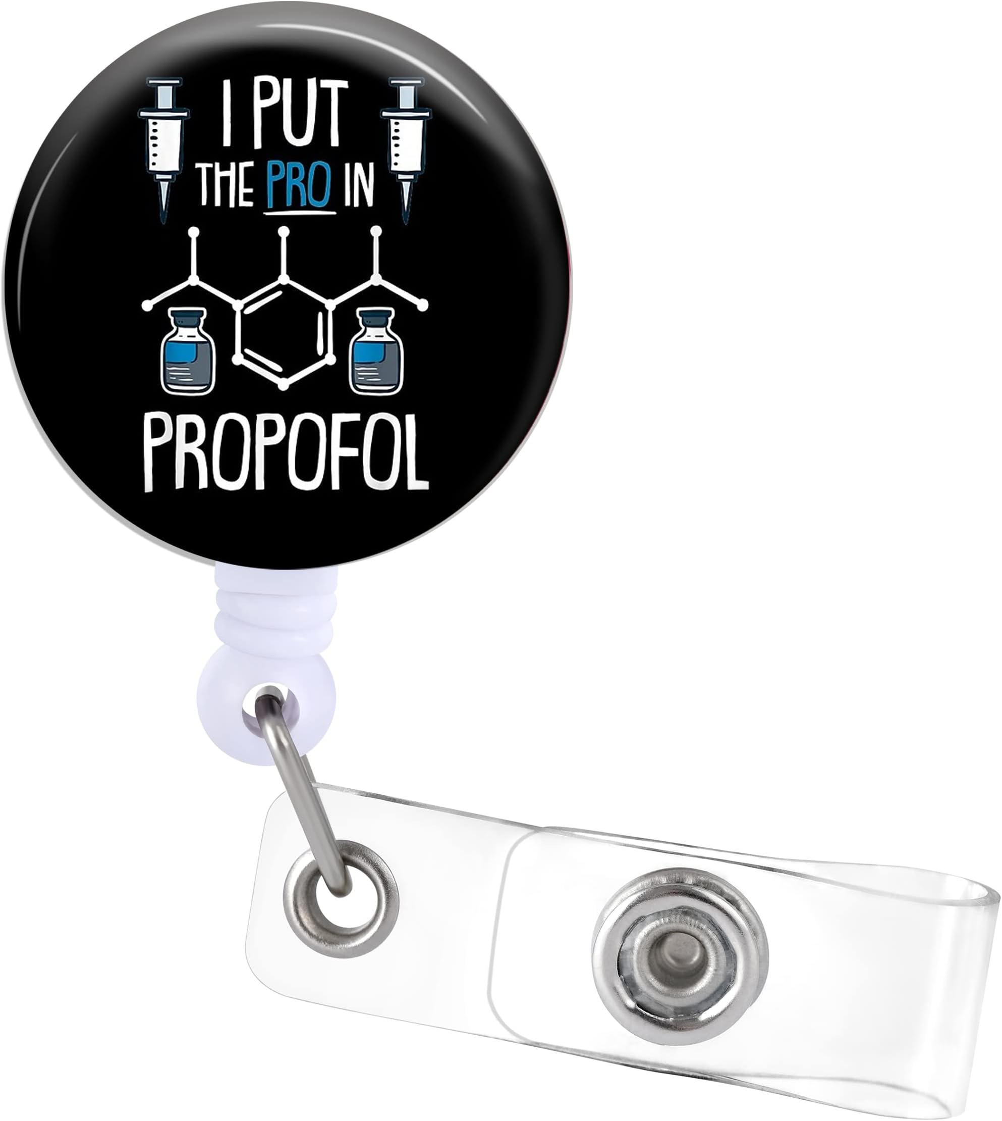 Badge Reels Retractable ID Clip Holder - Anesthetist CRNA RN Medical Assistant MD Nurse Nursing Name Tag Card Badge I Put The Pro in Propofol Doctor Medical Work Alligator Clip ZJK279