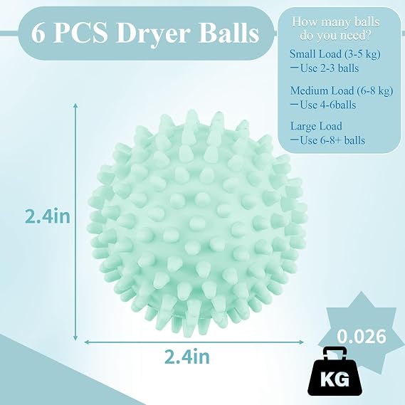 6 Pcs Dryer Balls Laundry Reusable, Soften Fabrics, Reduce Static & Wrinkle