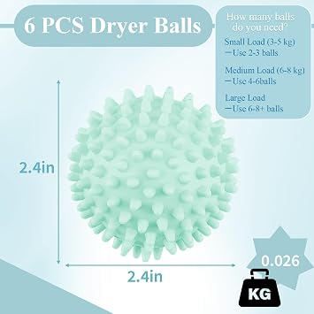6 Pcs Dryer Balls Laundry Reusable, Soften Fabrics, Reduce Static & Wrinkle
