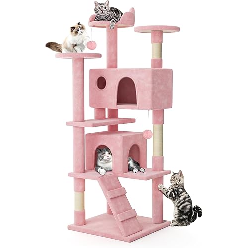 MoNiBloom 70 Inch Cat Tree Tower for Indoor Cats Large Adults, Tall Cat Tower with Scratching Post, Multi-Level Furniture Activity Center with Cat Condo Pet Play House, Soft Pink