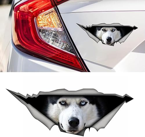 Miniatura 2 de Adhesivo decorativo 3D Husky para la ventana del coche, parachoques de la ventana del auto, Husky Crack de vinilo de perro husky impermeable 3D