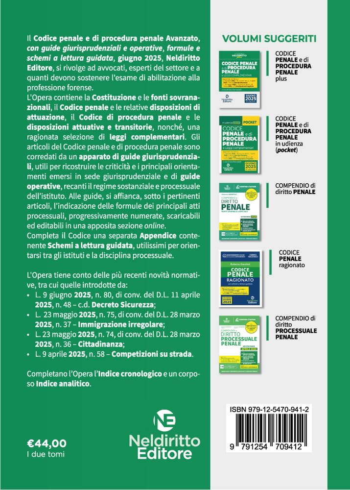 Codice penale e di procedura penale avanzato, con guide giurisprudenziali e operative, formule e schemi a lettura guidata aggiornato alla L. 9 giugno 2025, n. 80, di conv. del D.l. 11 aprile 2025,...