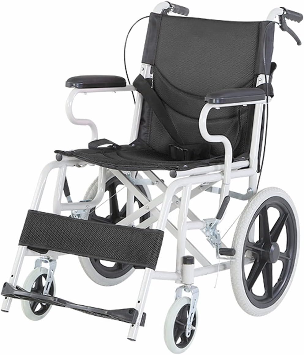 Portable Foldable Wheelchair - Antislip Transport for Elderly and Children, Lightweight With Removable Manual Design for Indoor and Outdoor Use, Black