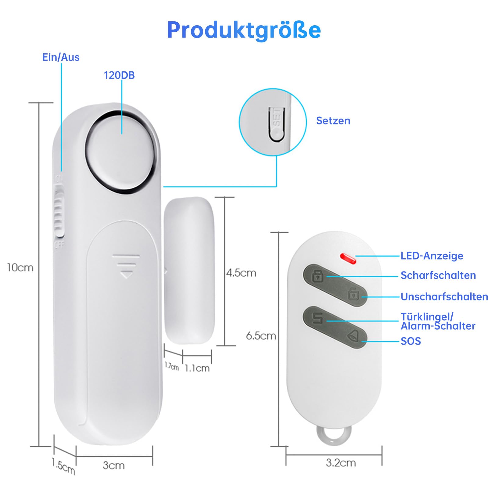 TOWODE Alarmanlage Haus & Wohnung - 3er Set Tür- und Fensteralarm mit Fernbedienung, 120dB Lauter Einbruchschutz, Kabelloser Türsensor & Fenstersensor, Kindersicherung, 3 Modi & SOS-Funktion