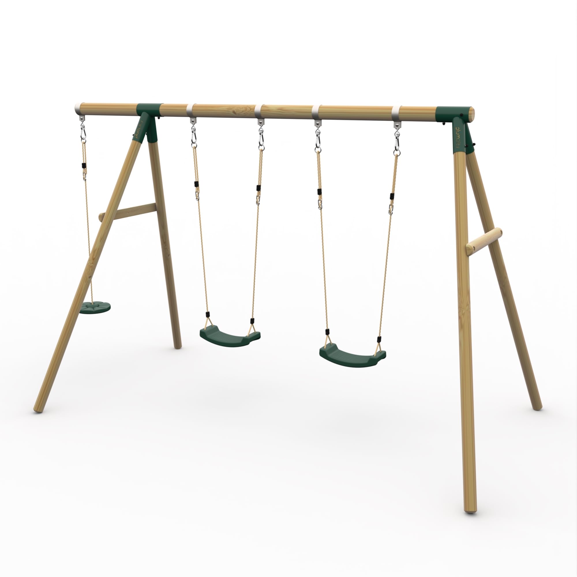 Plum Play Kids Outdoor Wooden Round Pole Swings with Ground Anchors Included - Suitable for up to 50kg per accessory - Up to 5 year Warranty (Triple Green Loris)