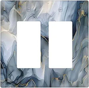 Decorative Outlet Covers Abstract Ink Blue Marble Glod Line Texture 2 Gang Light Switch Cover Plate Double Rocker Wall Plate Switch Plate Covers Faceplate for Bathroom Kitchen Decor