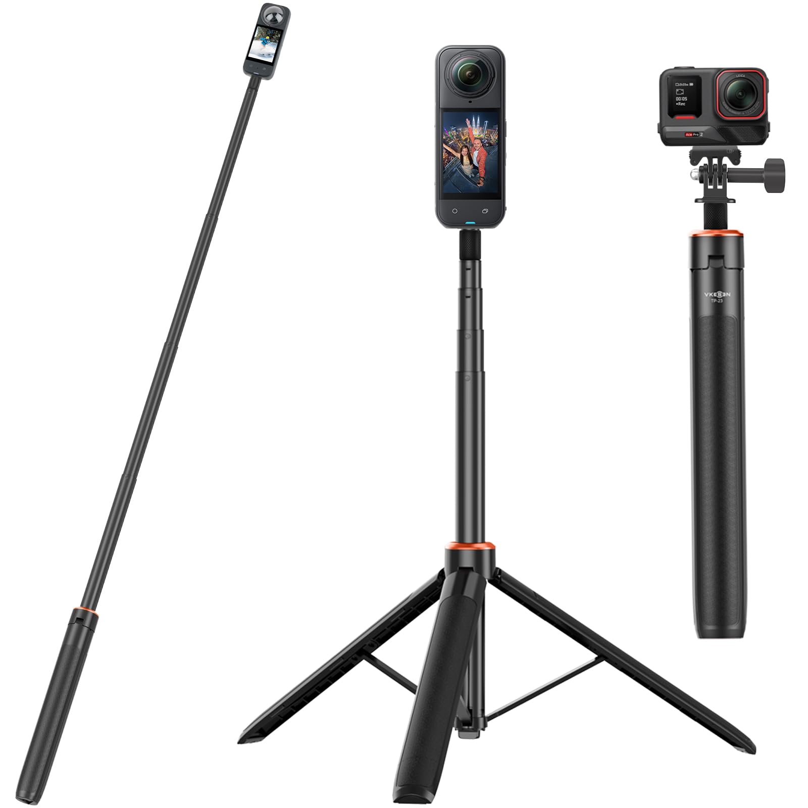 136 cm Extendable Selfie Stick + Tripod for Insta 360 X5/X4/X3/ONE