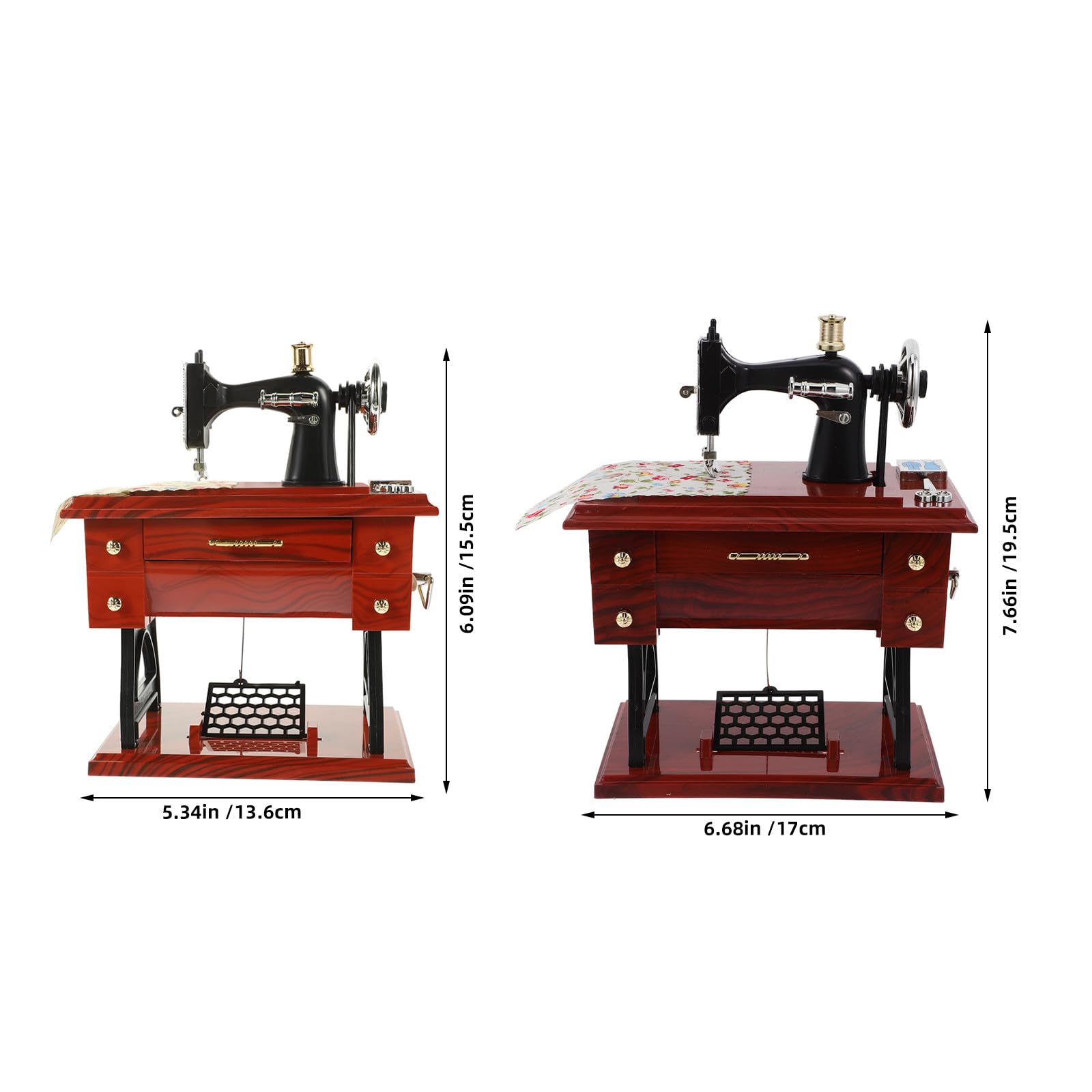 2-częściowa mini pozytywka do maszyny do szycia - zabytkowa pozytywka do szycia, mechanizm zegarowy - dekoracja biurka w stylu retro, klasycznym, do rękodzieła domowego, dekoracja stołu