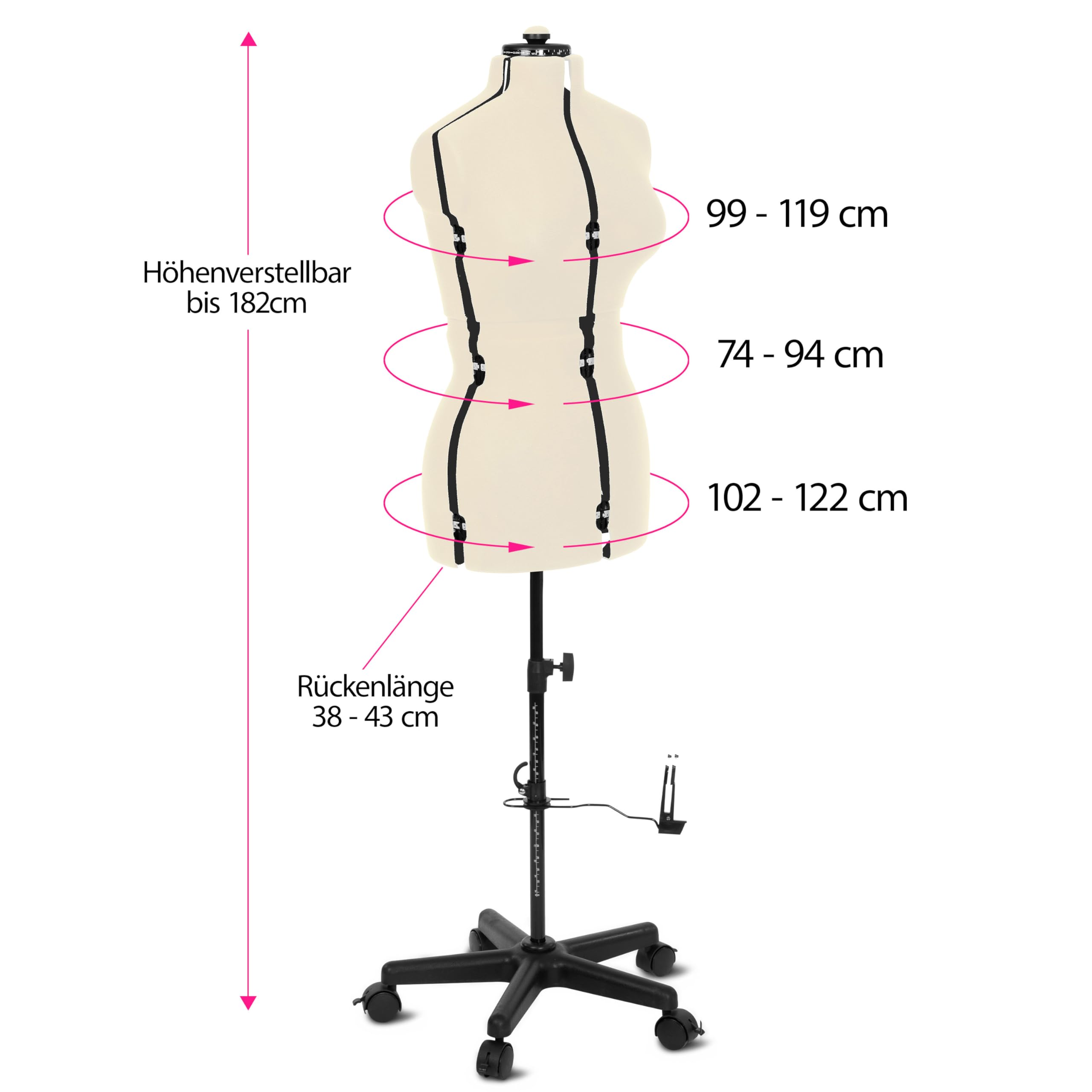 Schneiderpuppe Supa Fit Damen Gr. M (42-48) mit Rollen, weiblicher Torso, Büste, verstellbare Drehregler, individuelle Anpassung an Hals, Taille, Brust, Hüfte (beige, M)