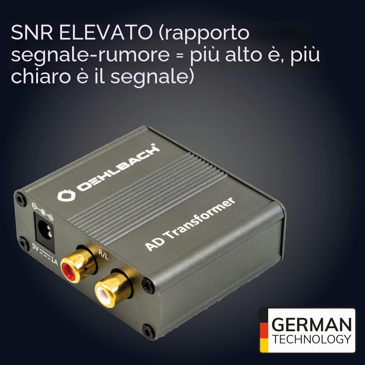 OEHLBACH AD Transformer - Convertitore di Segnale Audio Stereo Analogico a Digitale (RCA a Coassiale SPDIF Toslink - 24 bit 96 kHz) Interamente in Metallo