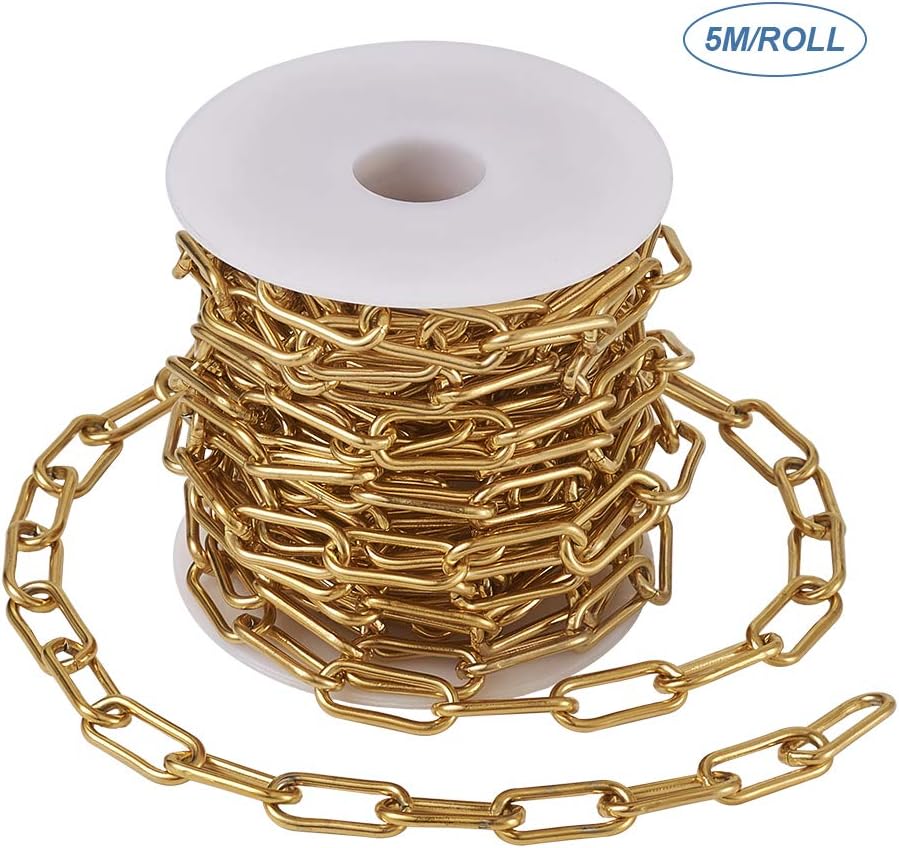 PandaHall 5 Meters Stainless Steel Paperclip Link Chain Golden Oval Link Chain Choker 7mm Wide for Women Girls - Image 3