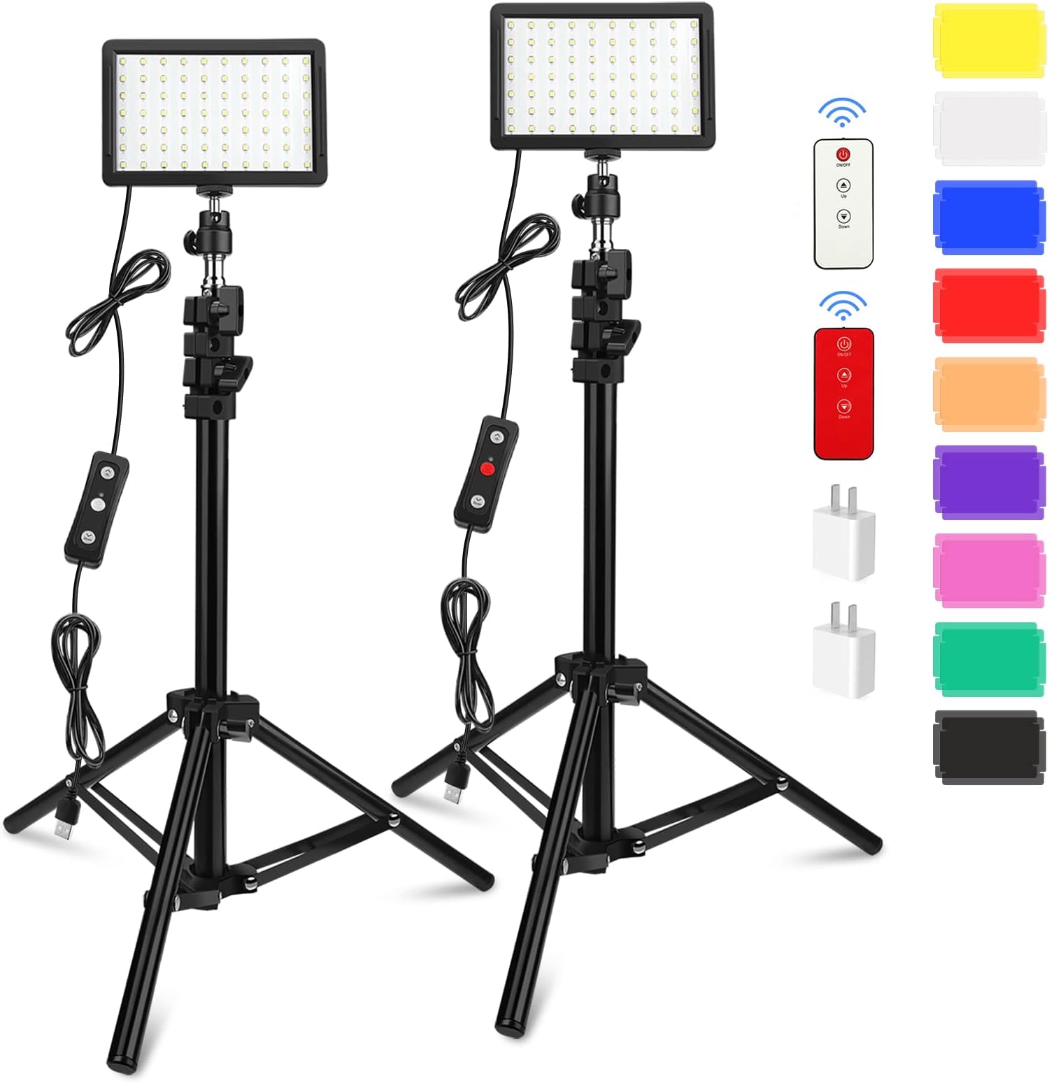 2 Packs 70 LED Video Light with Tripod Stand/Color Filters/Remote Control/USB Wall Charger, Obeamiu 5600K USB Studio Shooting Kit for Photography Lighting, Live Streaming, Conference Zoom Calls