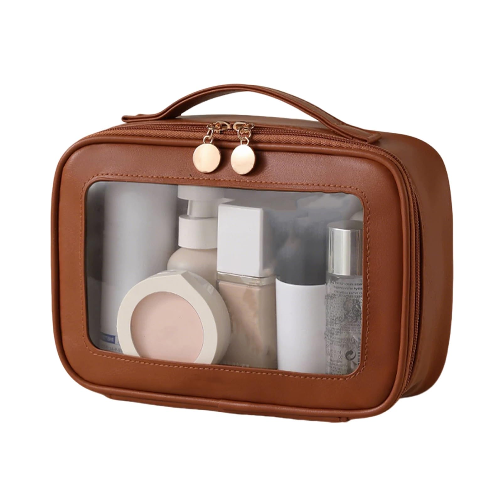 Borsa da Toilette da Viaggio, Borsetta Trasparente Impermeabile, Ampia Apertura con Cerniera, Compatta e Portatile, Ideale per Riporre I Prodotti da Viaggio a Lunga Distanza(Brown)