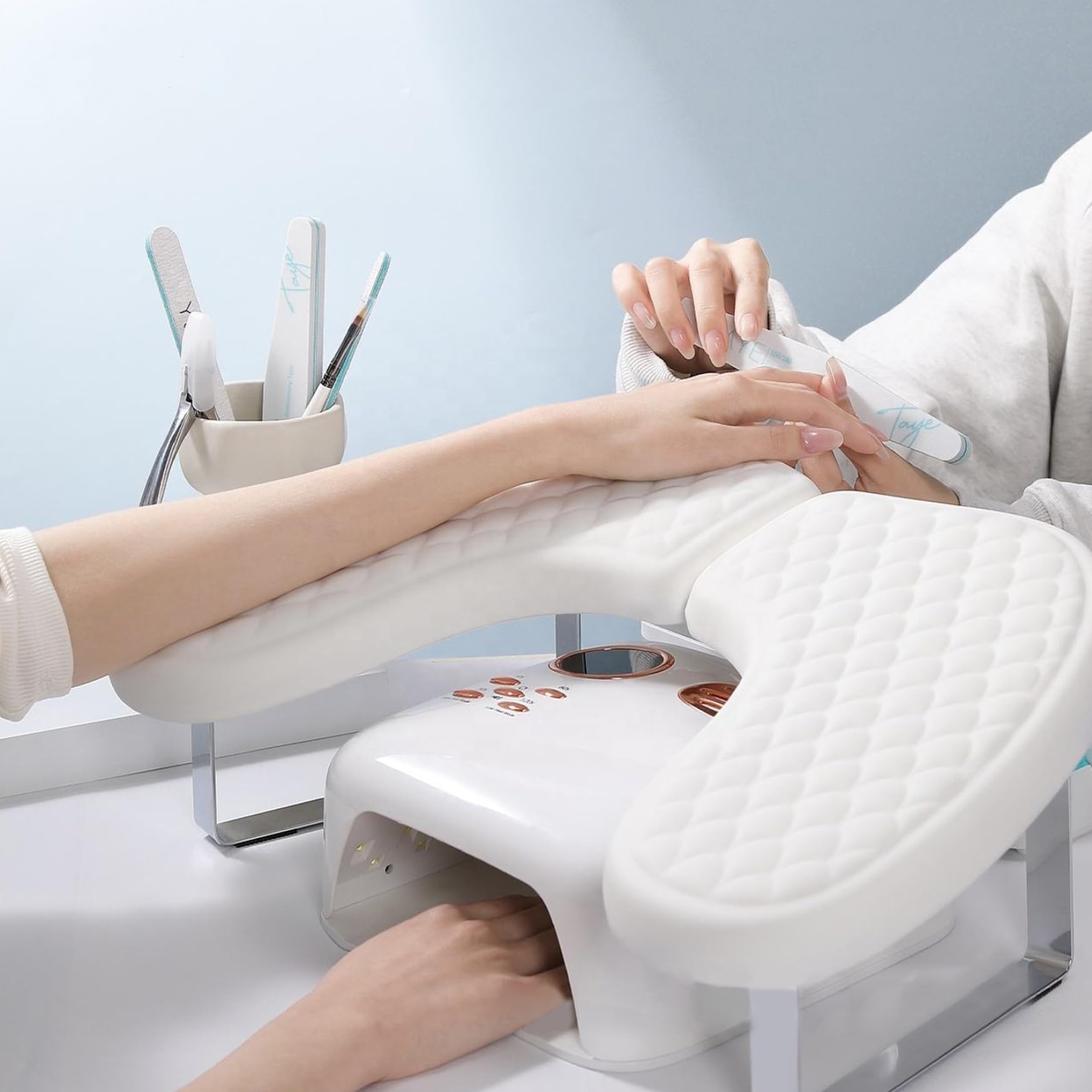 Poggiabraccio pieghevole per unghie a forma di U, impermeabile, resistente all'olio - Poggiamano rimovibile per salone Nails Tech, bianco