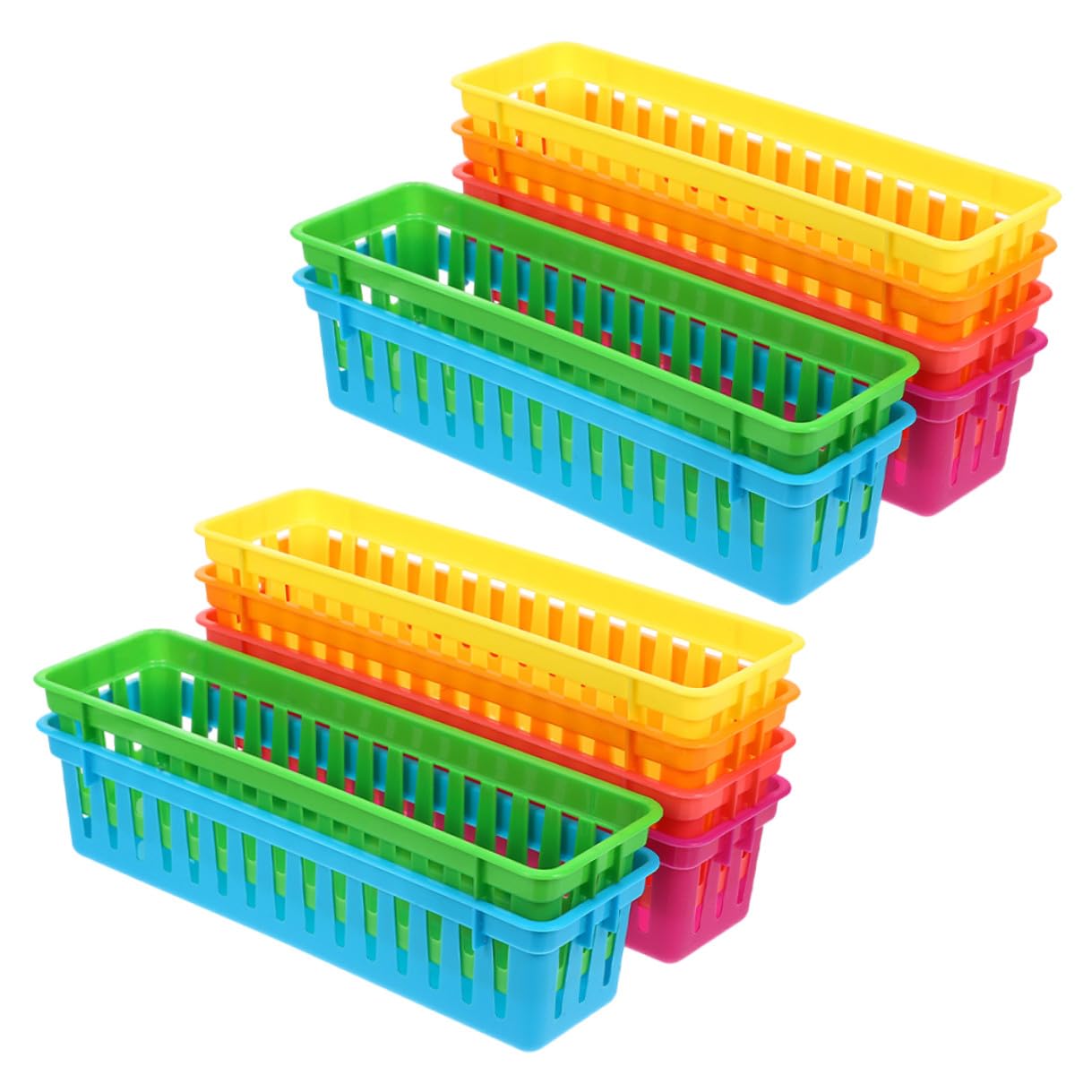 TEHAUX 2 Set Cestini Portaoggetti in Plastica Colorata Per Organizzazione Insegnanti Design Stretto Per Matite E Cancelleria Organizer Multiuso Per Scrivania Casa E Scuola 12 Pezzi*2