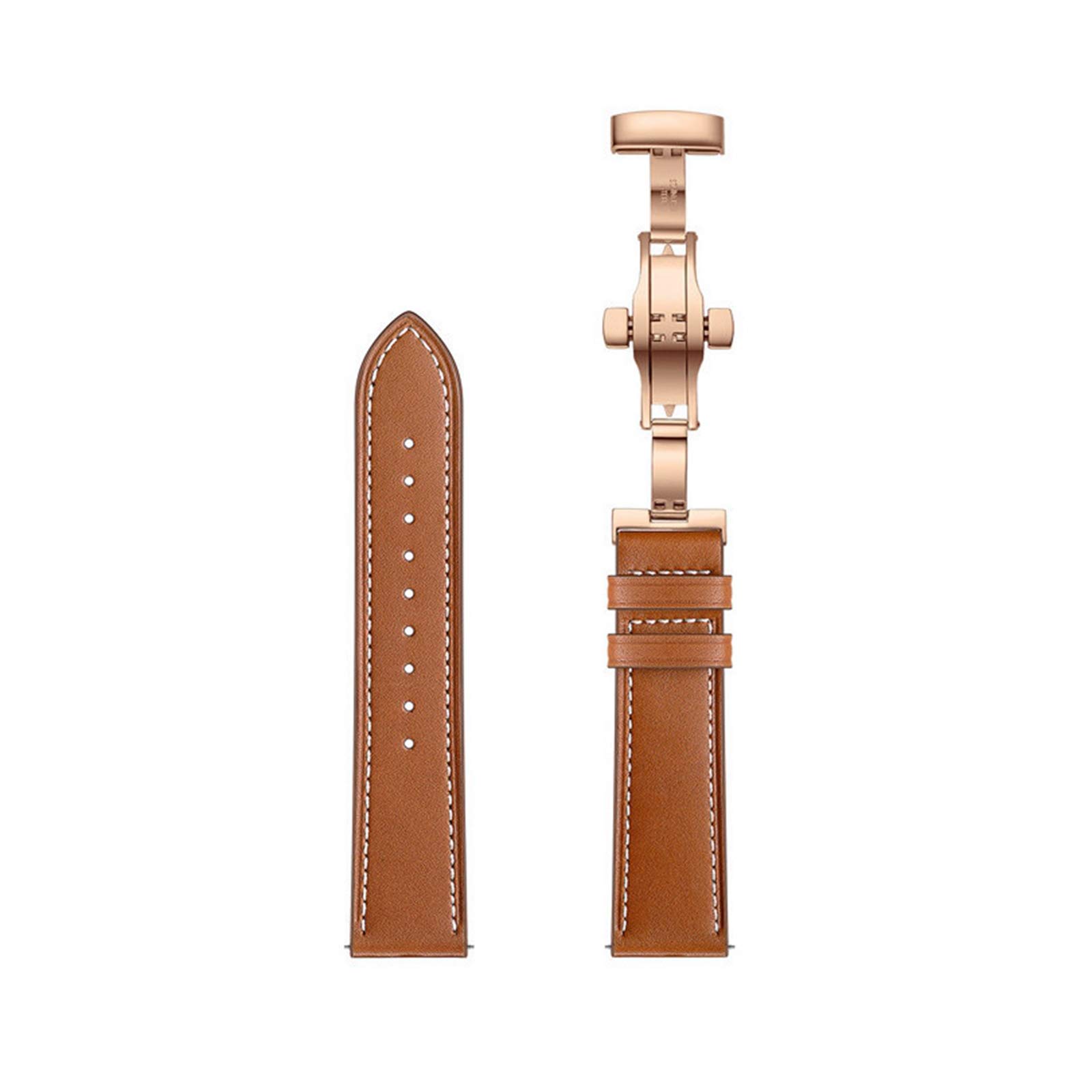 Uhrenarmbänder, Uhrenarmband Schlaufe, 20mm/22mm Damen Herren Elegantes Echtleder Uhrenarmband Schnellverschluss Schmetterlingsschnalle Hautfreundliches, atmungsaktives Ersatzarmband (Color : Apricot