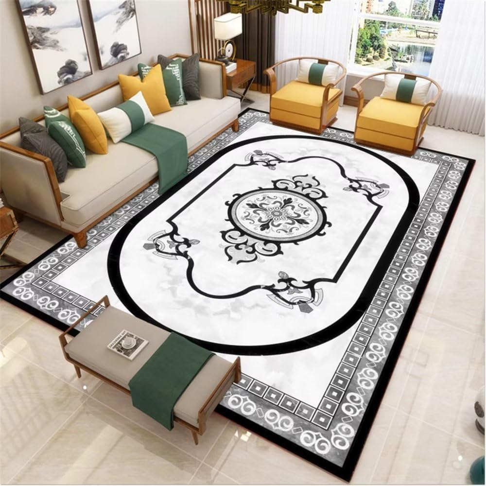 Tapis descente de lit chambre gris marbre géométrique 200x250cm grand