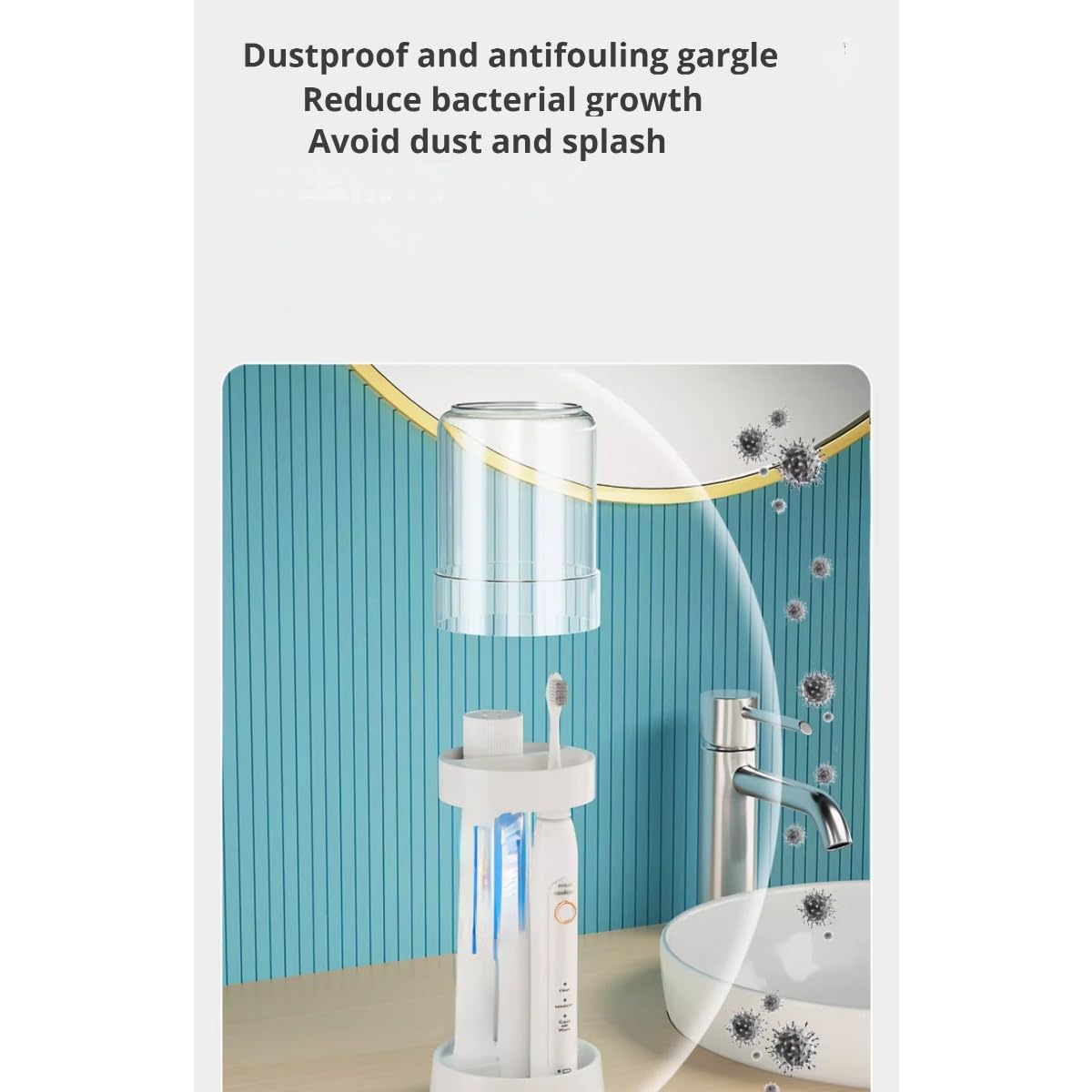 Kids Toothbrush Holder With Cup & Stickers - Kawaii Suction Wall Mount, No Drill Needed, Bathroom Organizer For Electric & Manual Toothbrushes (White)