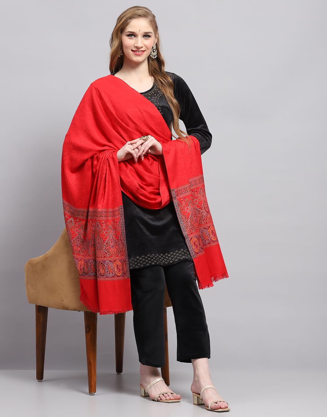 Monte Carlo Womens Self design Red Shawl (224SHW6864-0-40) 2